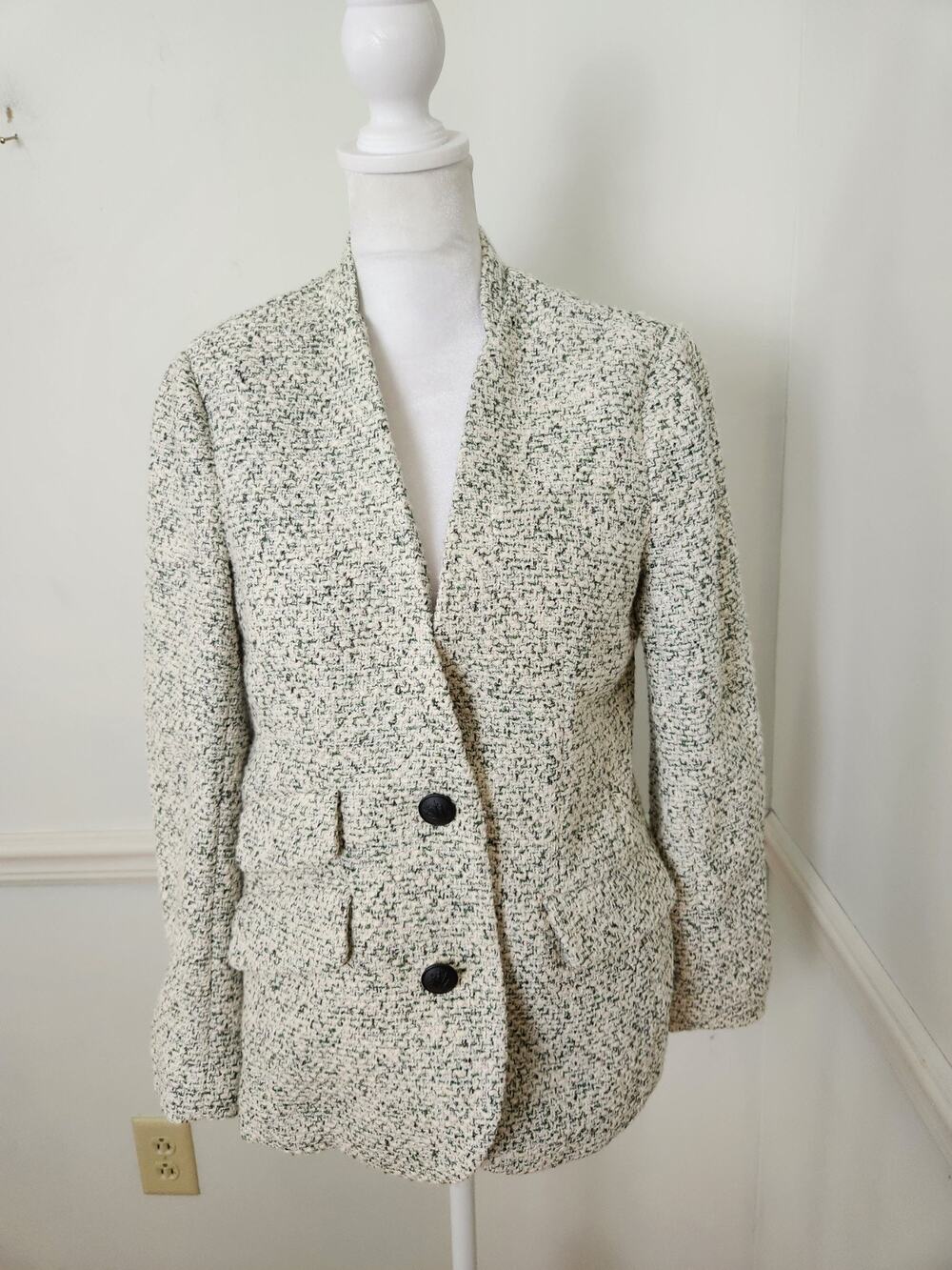 Rag & Bone Elise Boucle Tweed Blazer Jacket Size 4 Womens Ivory 2 Button Career